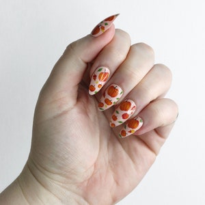 Pumpkin Waterslide Nail Decals DIY Nail Art Halloween Nail Stickers Orange and Green Pumpkin Nails Thanksgiving Nail Art Gift image 5