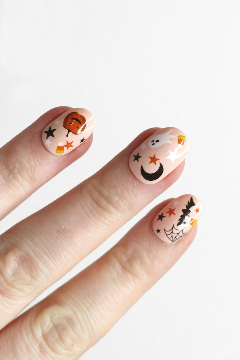 Cute Halloween Waterslide Nail Decals DIY Nail Art Halloween Nail Stickers pumpkin ghost & bat nails Gift image 4