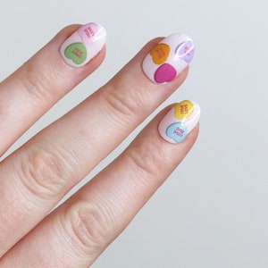 Gesprek hart waterglijbaan nagel stickers DIY-nagelkunst Valentijnsdag nagelstickers Hartvormige snoepnagels Geschenk afbeelding 4