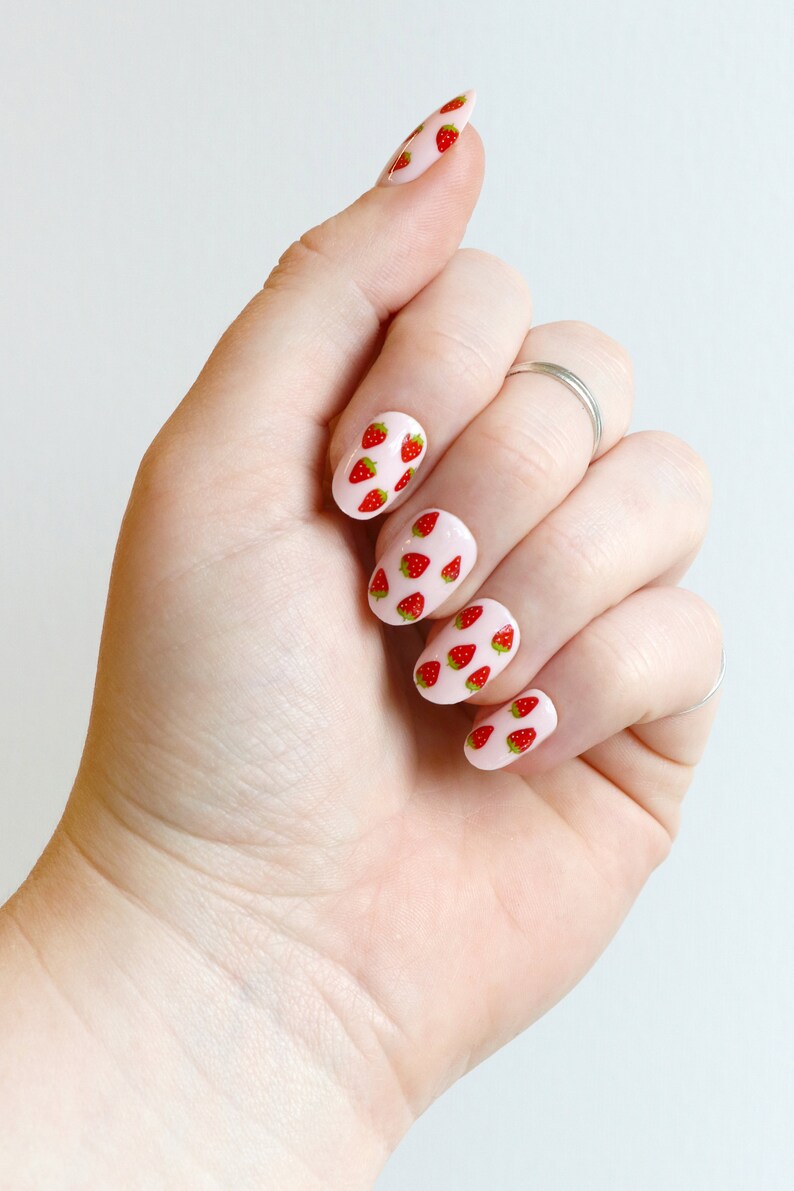 Strawberry Nail Decals Fruit Nail Stickers Cute Summer Etsy