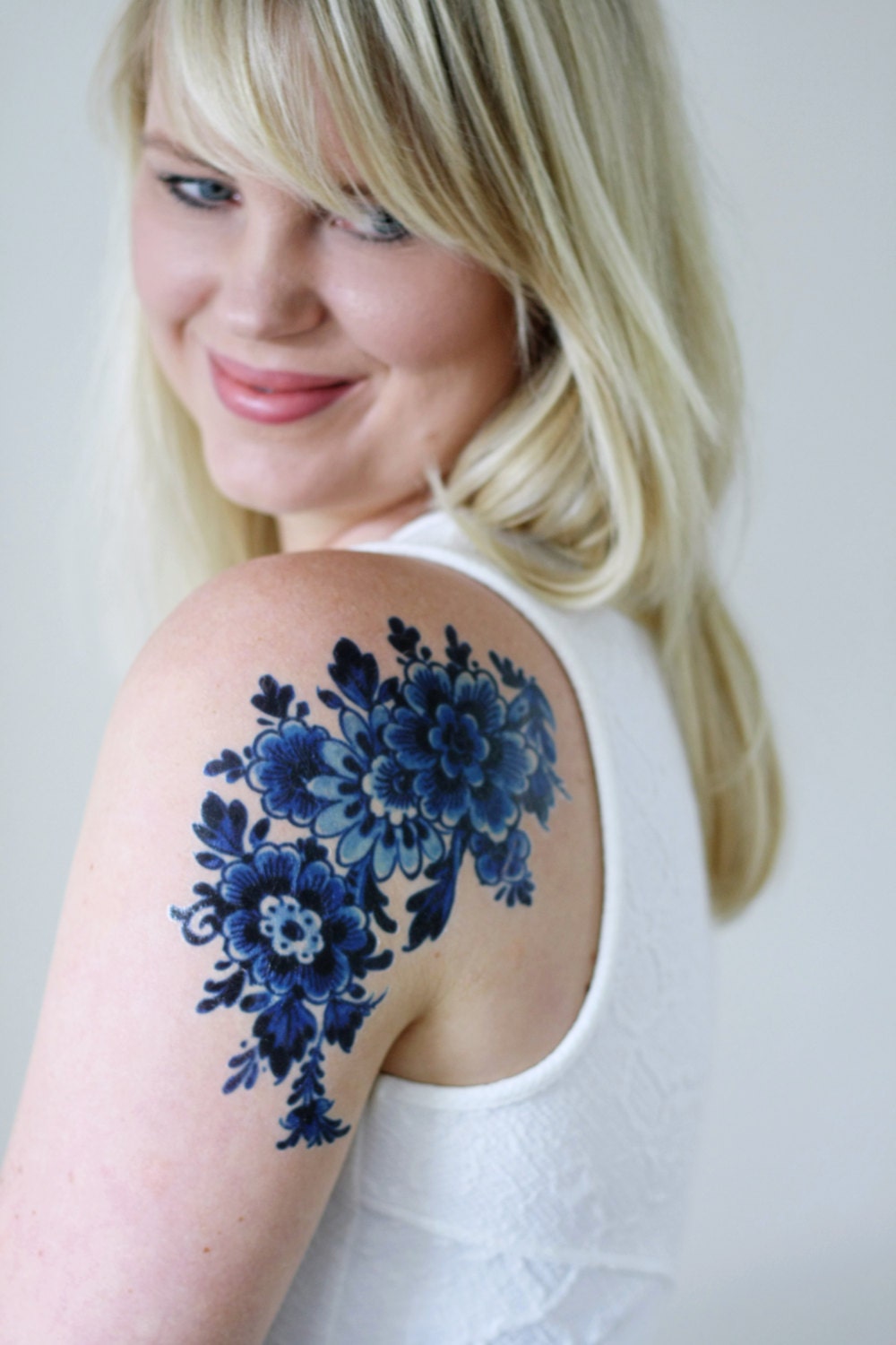 Dutch Delft Blue Temporary Tattoo / Floral Temporary Tattoo / - Etsy