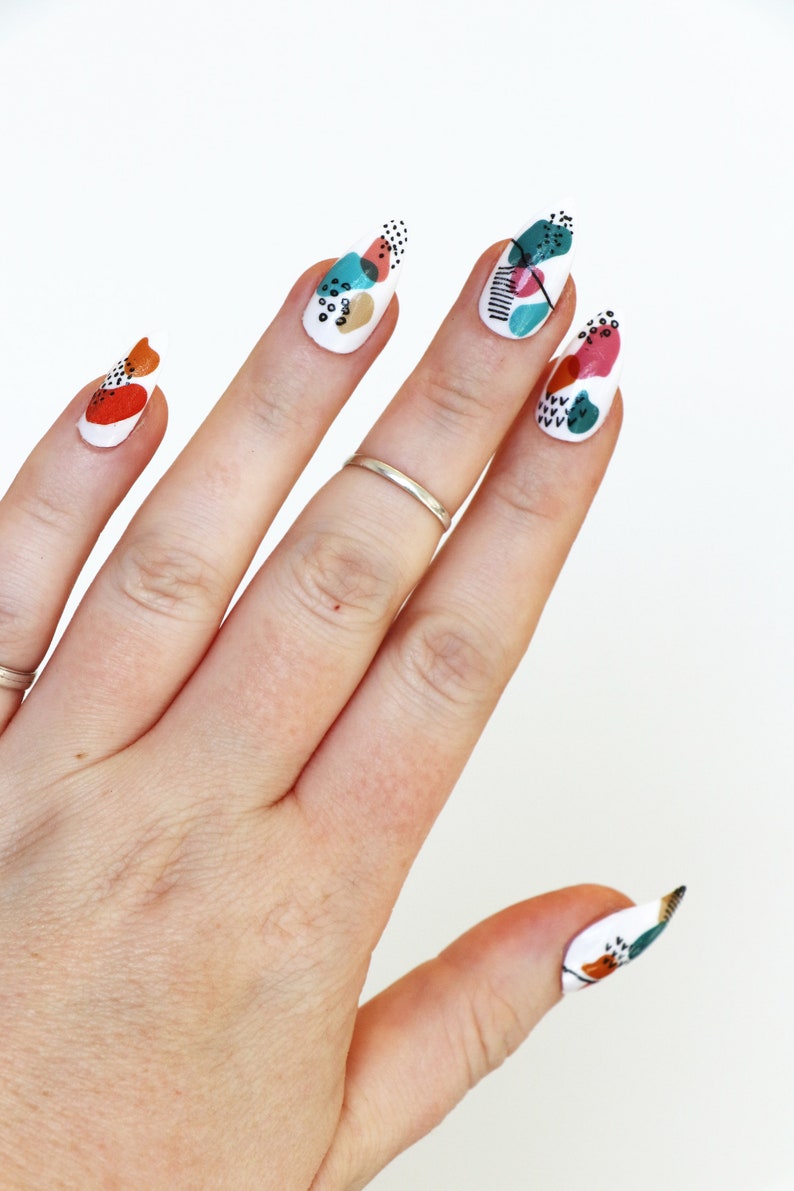 Modern art waterslide nail decals | Art nail decals | Modern art nail decals | colorful nail decals | Gift | Beauty image 3