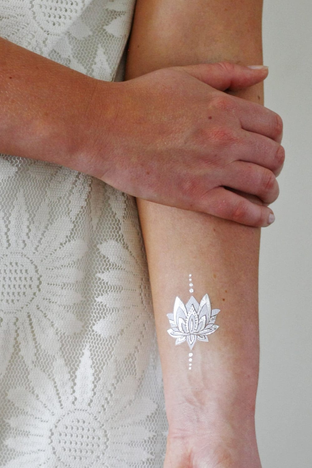 Silver And White Lotus Temporary Tattoo Boho Temporary Etsy