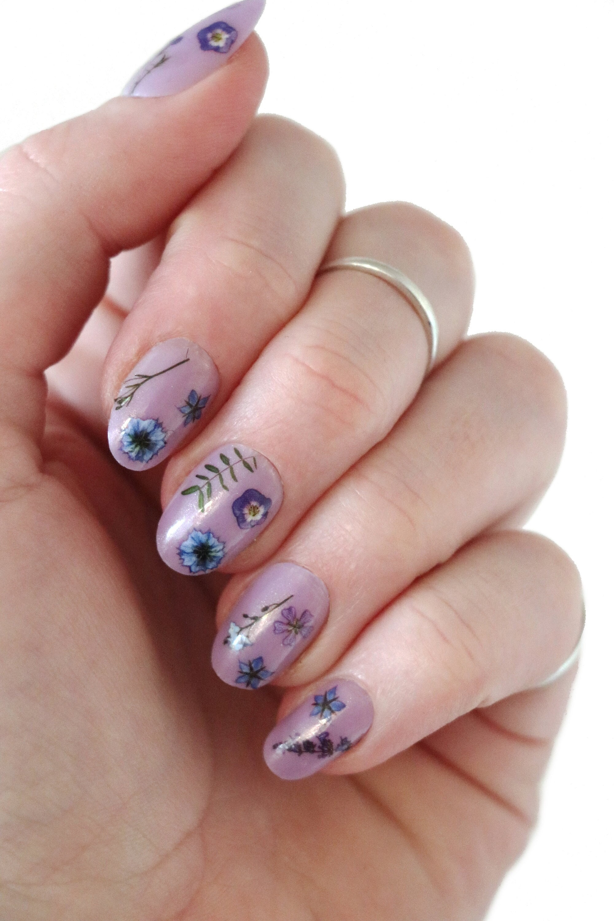 Watercolor Floral Nails with Soft Blues