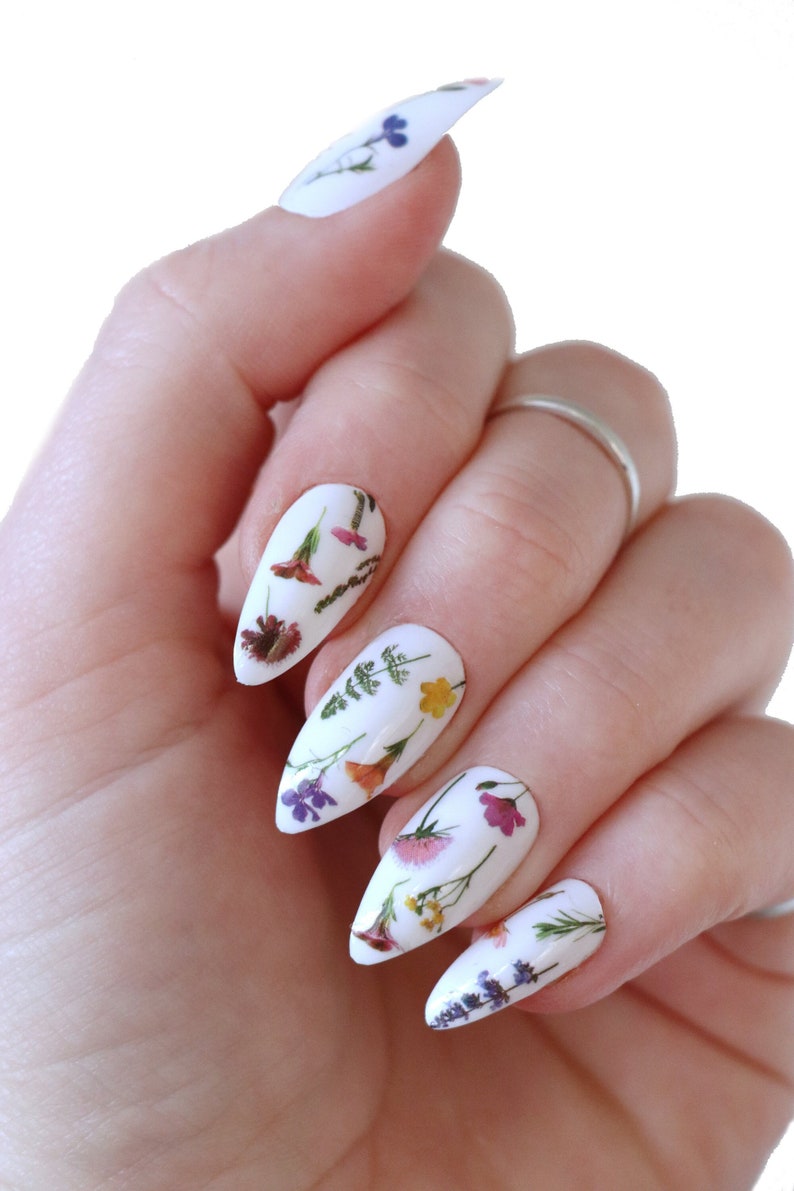 Colorful Flowers on Stem Waterslide Nail Decals Botanical Nail Art DIY nail manicure Gift image 1