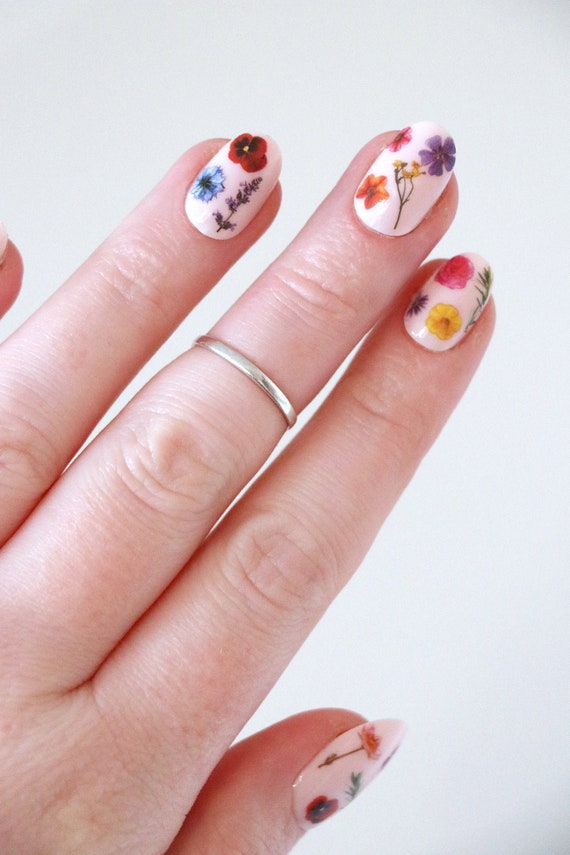 Colorful flowers nail tattoos / flower nail decals / nail art / floral nails / floral nail decals / dried flower nail decals / flower nails