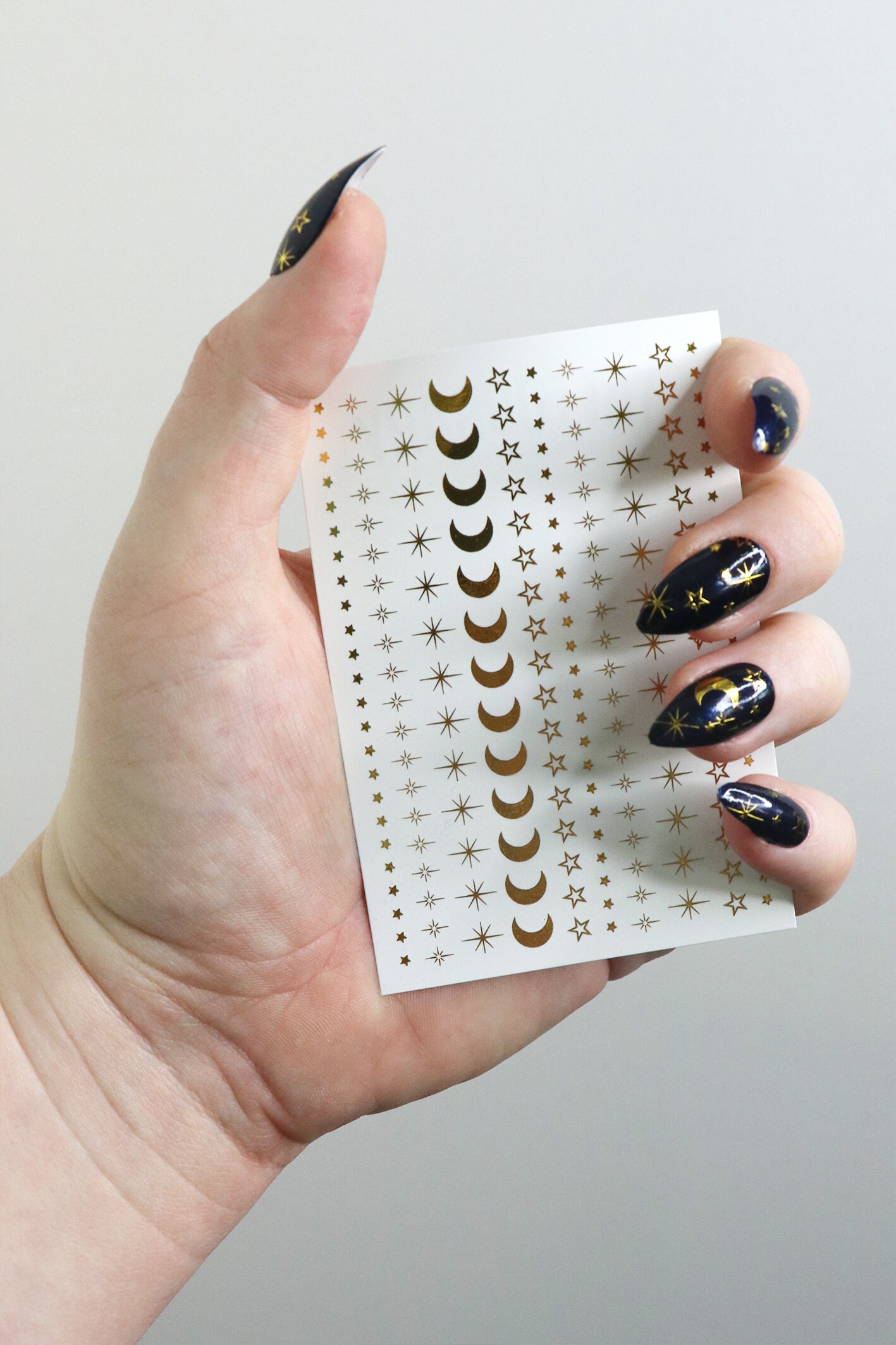 Gold moon and stars nail tattoos / gold nail decals / nail art Etsy