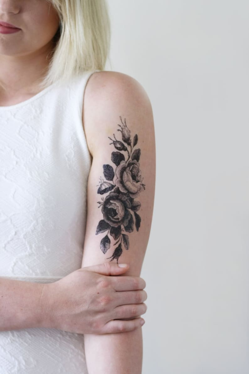 Large floral temporary tattoo rose temporary tattoo flower temporary tattoo boho gift idea festival accessoire festival tattoo image 1