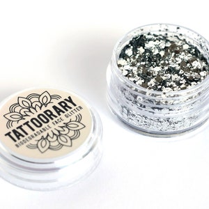 Biodegradable chunky face glitter in 'Silver Moon' | bio glitter mix | Silver biodegradable face glitter | cosmetic grade face glitter