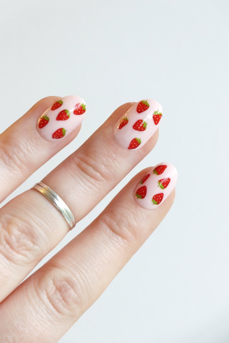 Decalcomanie per unghie alla fragola / Adesivi per unghie alla frutta / Unghie estive carine / Nail Art fai da te / Regalo immagine 4