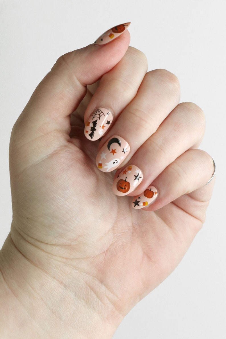 Cute Halloween Waterslide Nail Decals DIY Nail Art Halloween Nail Stickers pumpkin ghost & bat nails Gift image 3