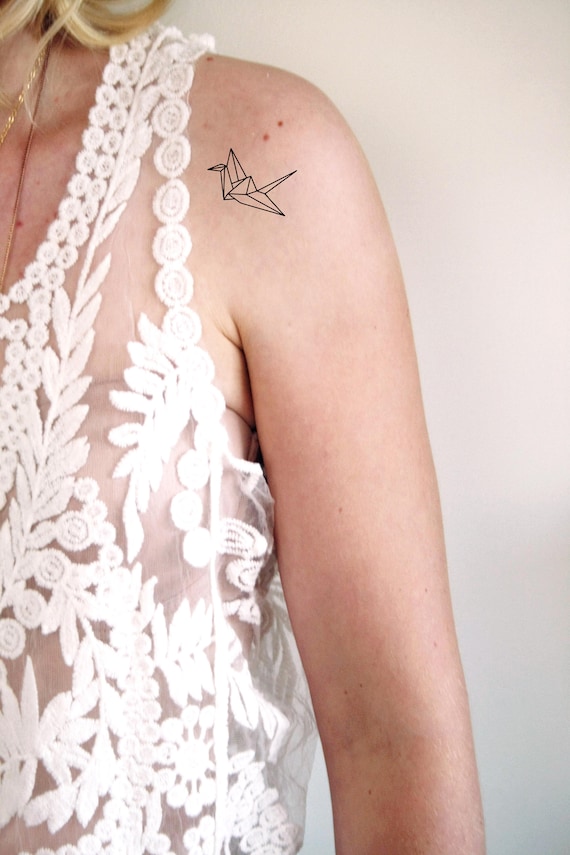 Paper Crane Temporary Tattoo / Small Tattoo / Paper Crane Gift Idea / Bird Temporary  Tattoo 