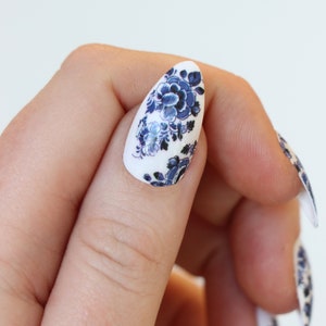 Delft Blue Flower Waterslide Nail Decals DIY Nail Art Floral Nail Stickers Waterslide Nail Transfers something blue wedding Gift image 5