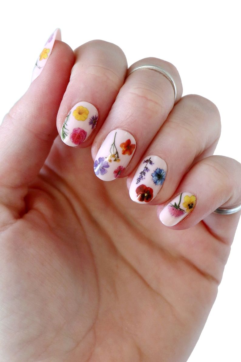 Colorful flowers waterslide nail decals flower water slide nail decals floral nails rainbow flower nail stickers dried flowers image 4