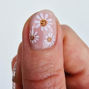 Daisies with Happy Faces Nail Decals | Cute Floral Nail Art | Fun & Playful Nails | Water Slide Decals | Gift idea for Girls | 90's nail art