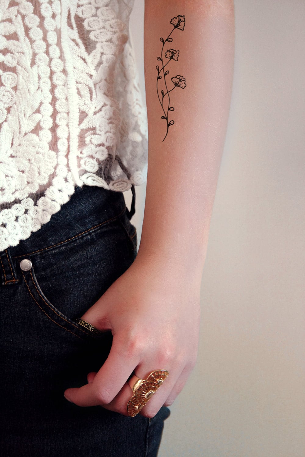 Floral Temporary Tattoo / Floral Tattoo / Flower Tattoo / Boho Etsy