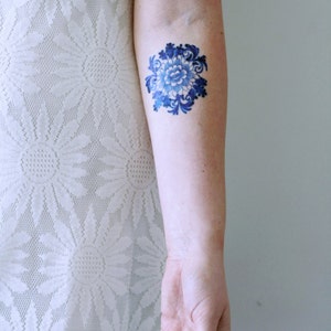 Delft Blue temporary tattoo floral temporary tattoo flower temporary tattoo blue gift idea something blue boho temporary tattoo image 4