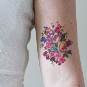 Colorful vintage floral temporary tattoo vintage temporary tattoo flower temporary tattoo bohemian temporary tattoo fake tattoo image 3