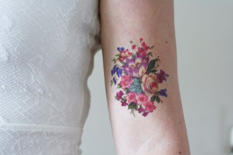 Colorful vintage floral temporary tattoo vintage temporary tattoo flower temporary tattoo bohemian temporary tattoo fake tattoo image 3