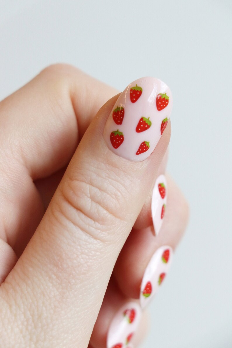 Strawberry Nail Decals Fruit Nail Stickers Cute Summer Etsy