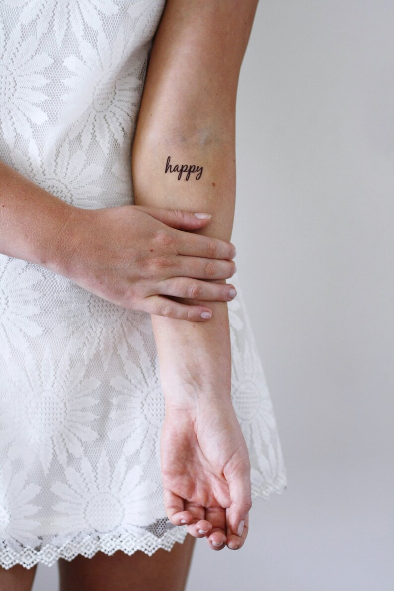 Happy Temporary Tattoo Set / Typography Temporary Tattoo / Etsy UK