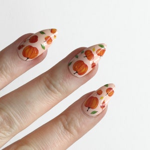 Pumpkin Waterslide Nail Decals DIY Nail Art Halloween Nail Stickers Orange and Green Pumpkin Nails Thanksgiving Nail Art Gift image 3