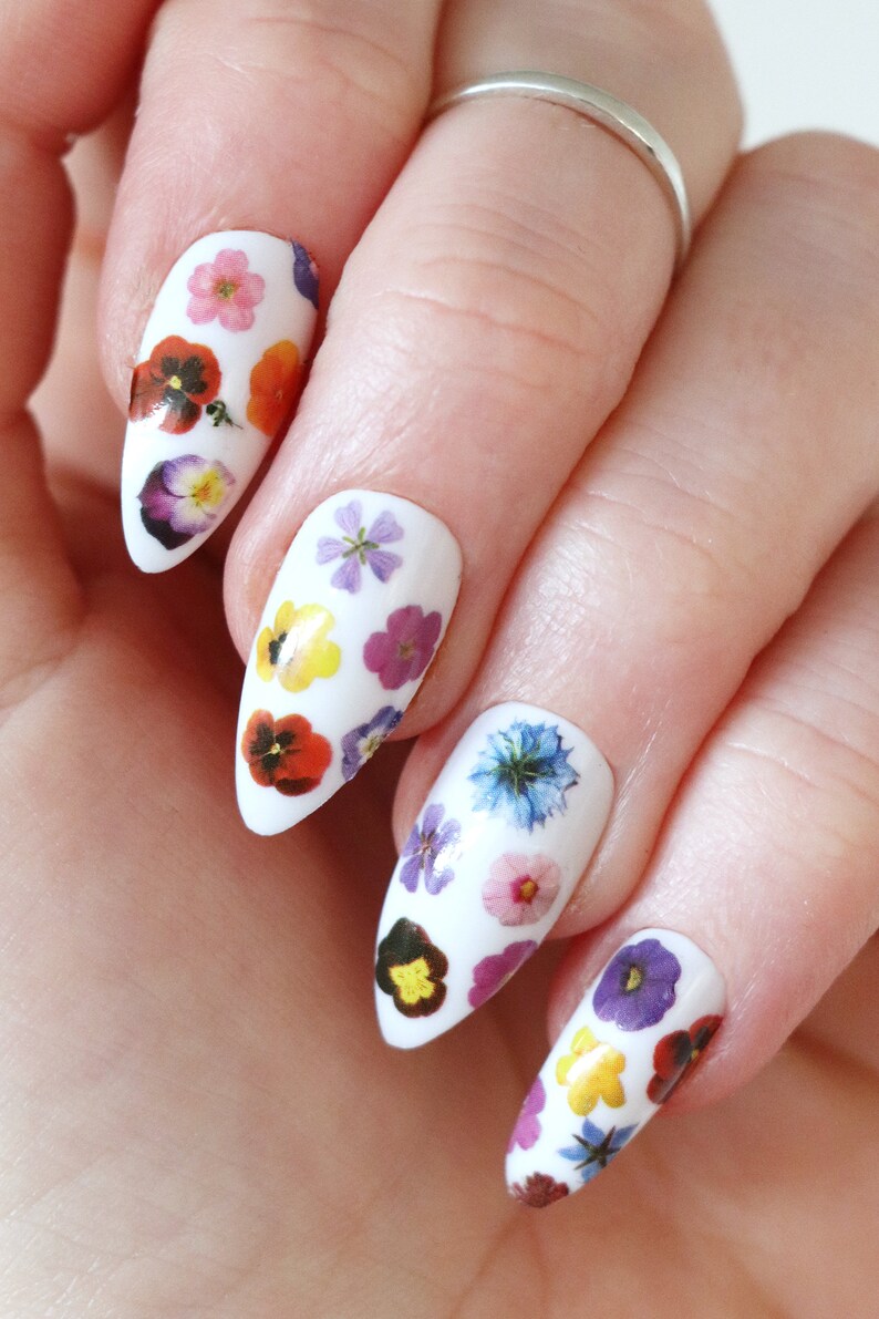 Colorful Flowers Nail Tattoos / Flower Nail Decals / Nail Art | Etsy