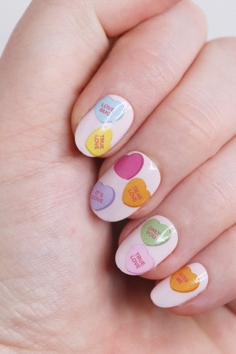 Gesprek hart waterglijbaan nagel stickers DIY-nagelkunst Valentijnsdag nagelstickers Hartvormige snoepnagels Geschenk afbeelding 3