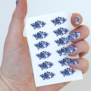 Delft Blue Flower Waterslide Nail Decals DIY Nail Art Floral Nail Stickers Waterslide Nail Transfers something blue wedding Gift image 8