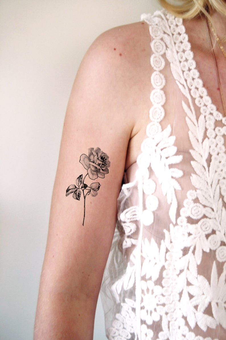 Rose Temporary Tattoo Black And White Rose Temporary Tattoo Floral Temporary Tattoo Flower Temporary Tattoo Vintage Tattoo