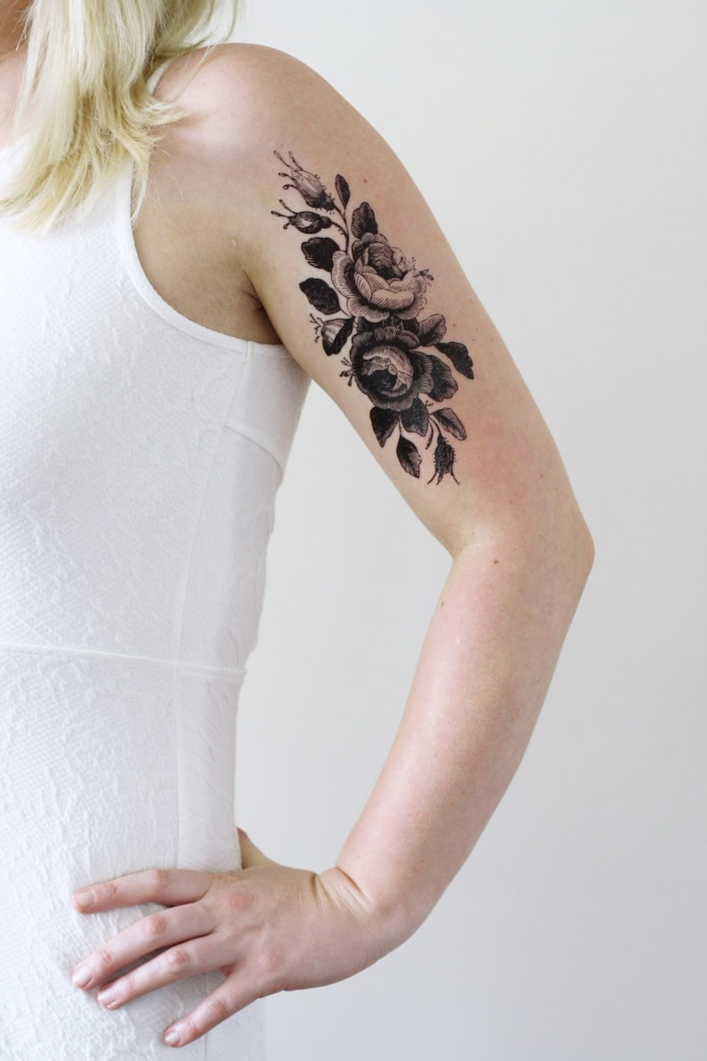 Large floral temporary tattoo rose temporary tattoo flower temporary tattoo boho gift idea festival accessoire festival tattoo image 4
