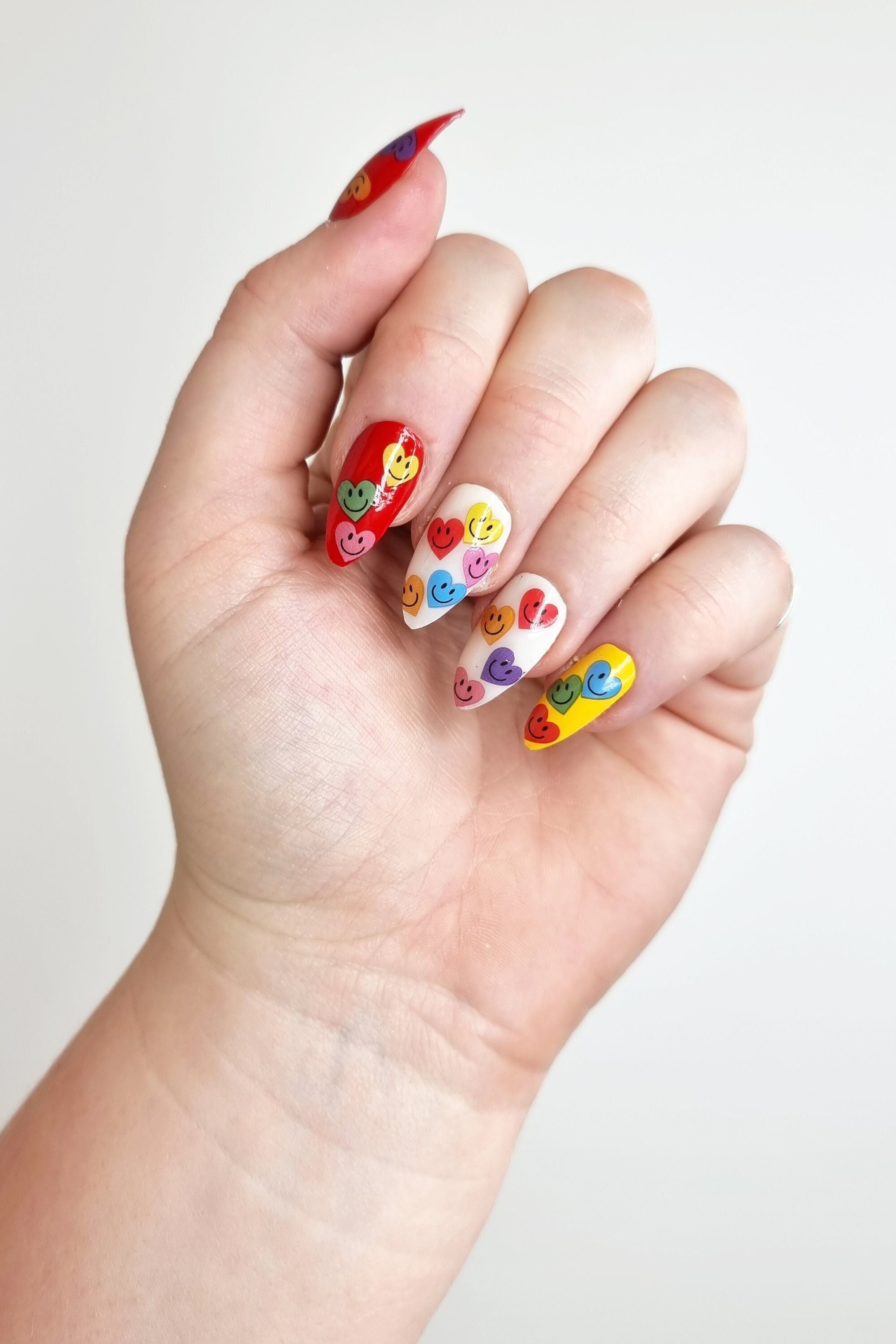 Smiley Heart Nail Decals / Colorful Nail Decals / Nail Art / - Etsy Finland