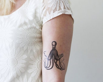 Steampunk octopus temporary tattoo | vintage temporary tattoo | steampunk temporary tattoo | octopus jewelry | octopus accessoire | tattoo