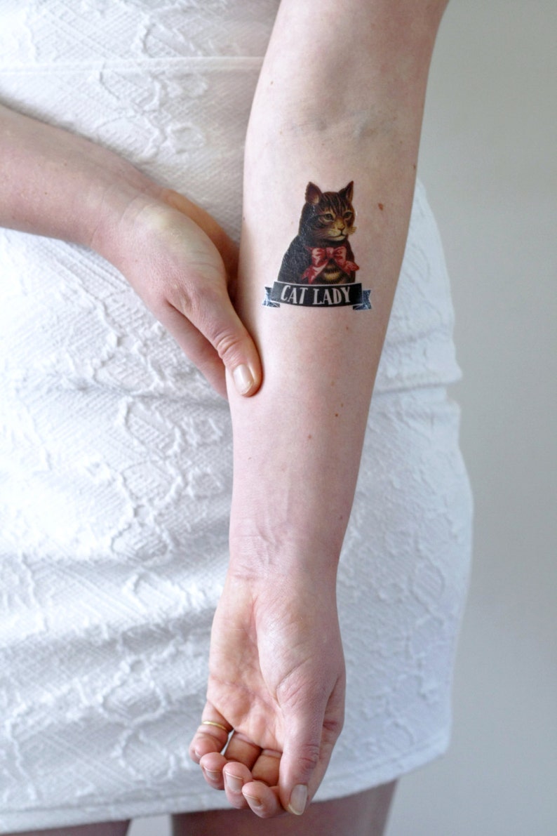 Cat lady temporary tattoo cat temporary tattoo cat lady tattoo cat lady gift idea cat gift idea cat accessoire cat jewelry image 5