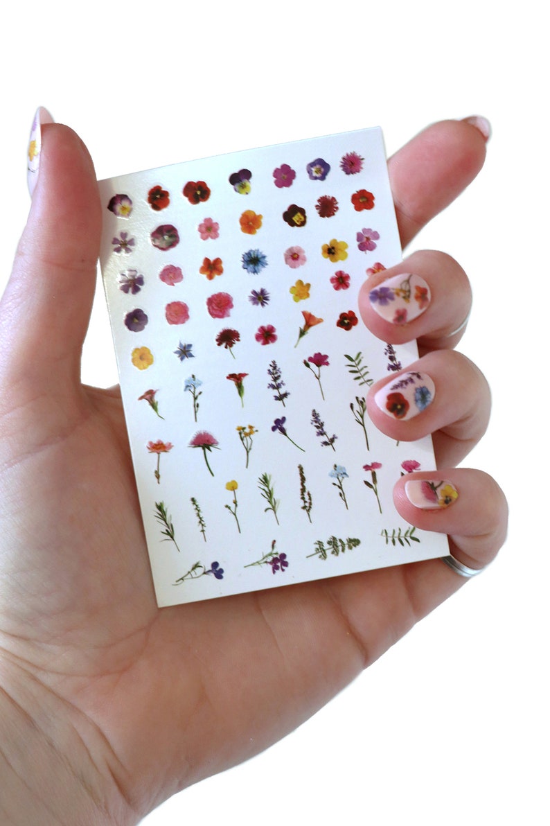 Colorful flowers waterslide nail decals flower water slide nail decals floral nails rainbow flower nail stickers dried flowers image 5