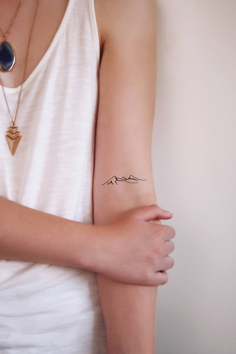 Set Of Two Mountain Temporary Tattoos Mountain Tattoo Small Temporary Tattoo Festival Tattoo Bohemian Tattoo Travel Tattoo -
