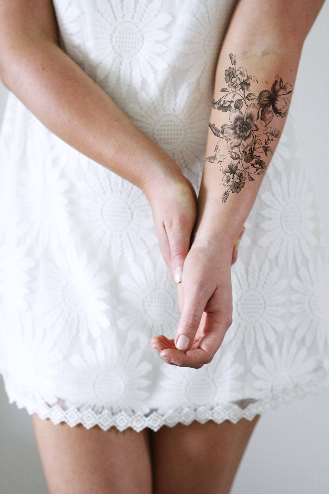 Black and White Floral Temporary Tattoo / Floral Tattoo / Etsy