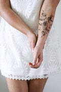 Black and white floral temporary tattoo | large floral tattoo | vintage flower temporary tattoo | flower tattoo | vintage floral tattoo product logo