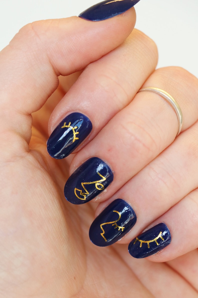 Gold Faces Nail Tattoos / Gold Nail Decals / Nail Art / Modern Etsy