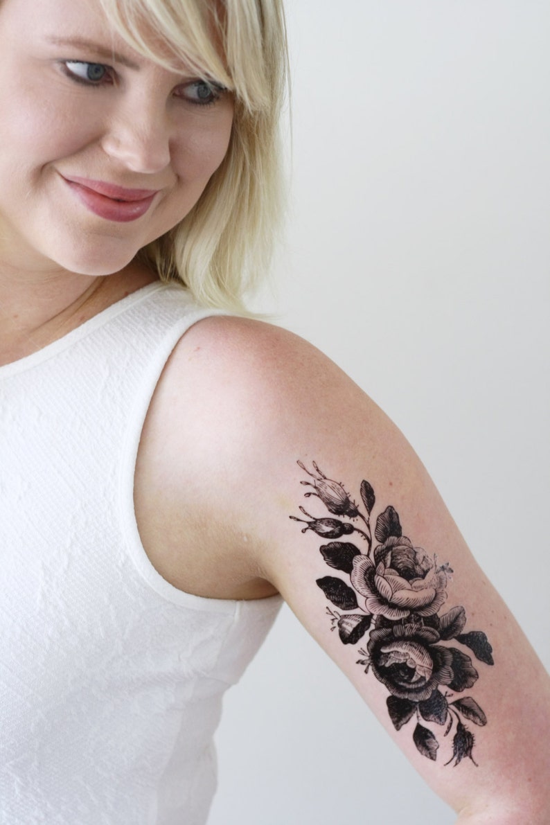 Large floral temporary tattoo rose temporary tattoo flower temporary tattoo boho gift idea festival accessoire festival tattoo image 3