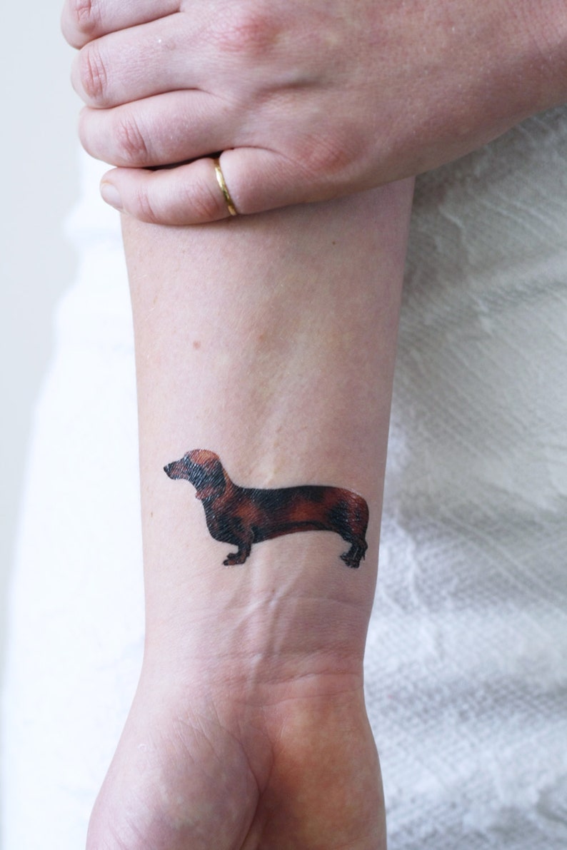 Small dachshund temporary tattoo dog temporary tattoo dog gift idea dachshund gift idea dog tattoo dog fake tattoo dog lover image 1