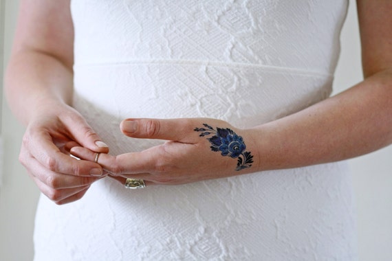 Delft Blue Fleur Tatouage Temporaire Delft Bleu Tatouage Temporaire Quelque Chose De Bleu Mariage Floral Tatouage Temporaire Festival