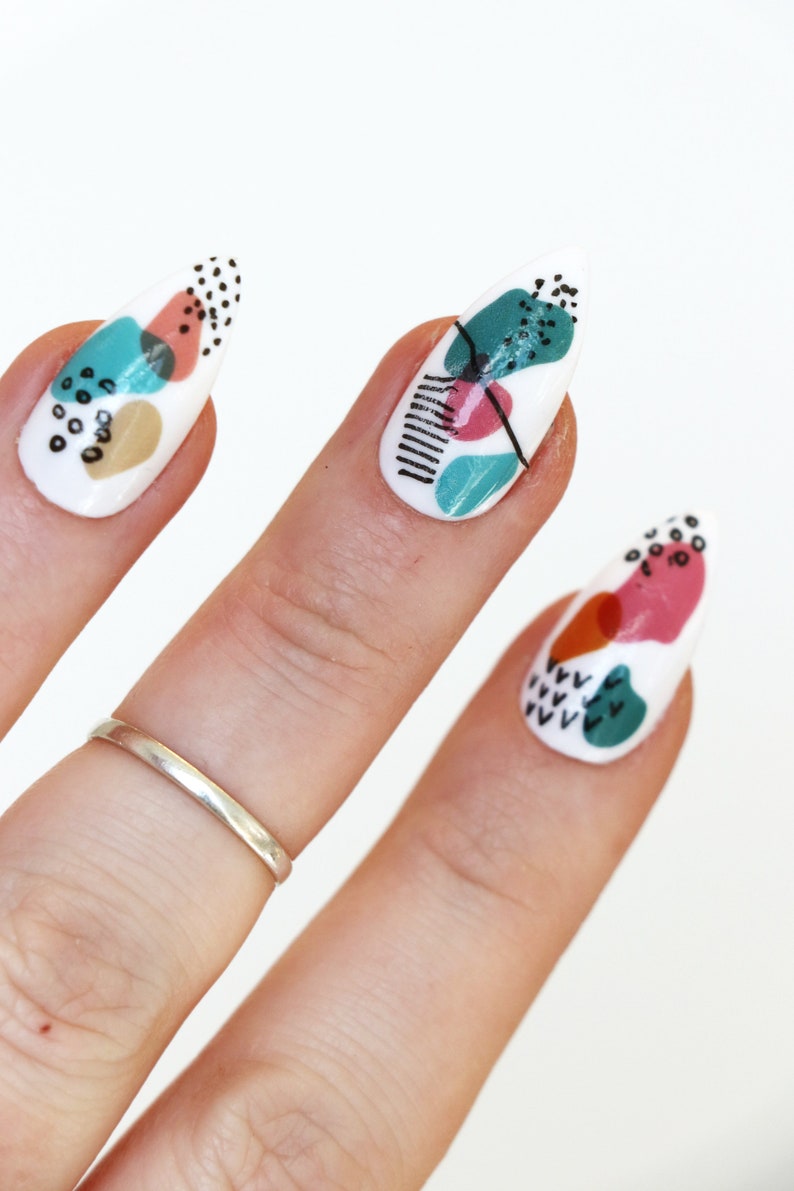 Modern art waterslide nail decals | Art nail decals | Modern art nail decals | colorful nail decals | Gift | Beauty image 2
