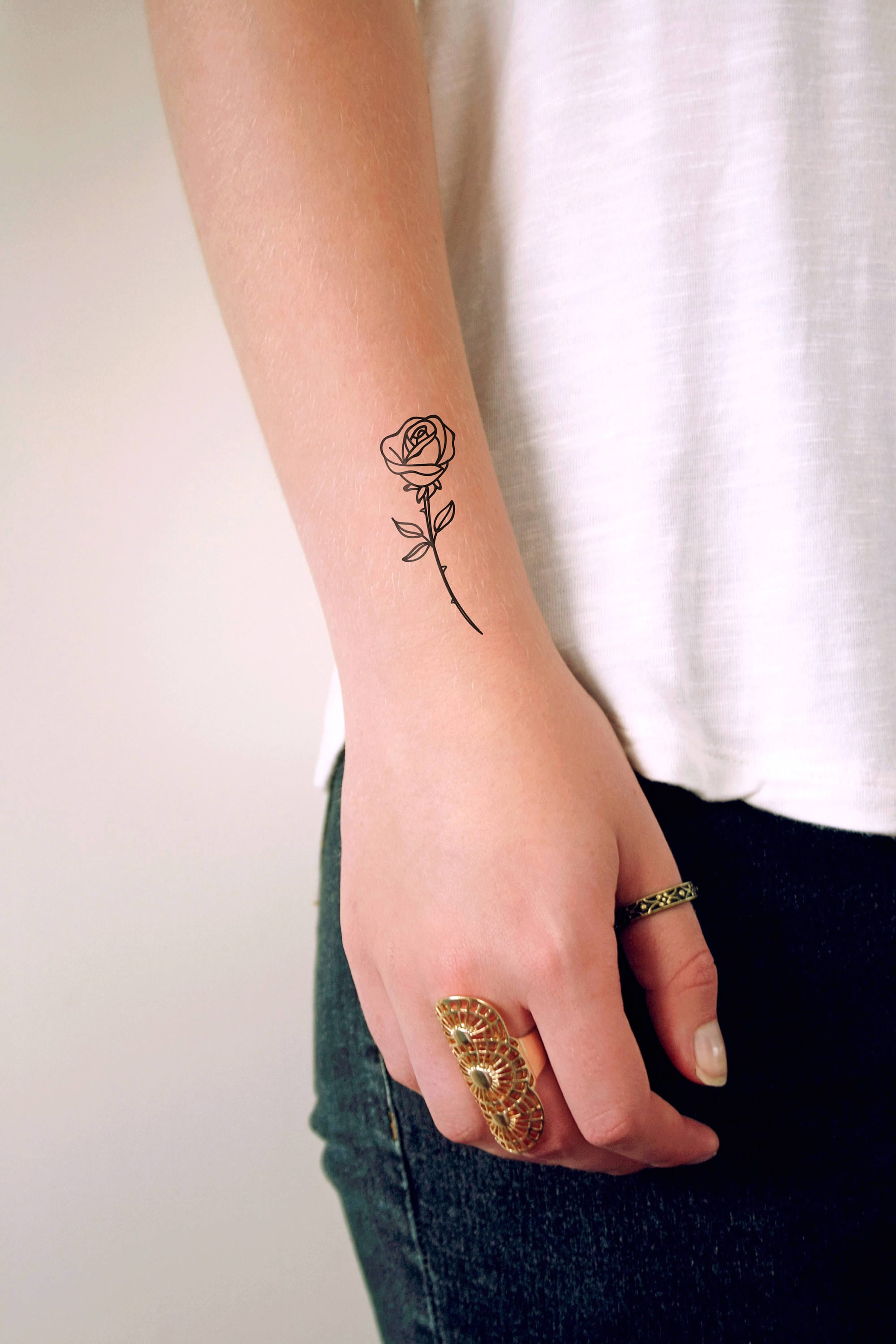 Small Rose Temporary Tattoo / Small Temporary Tattoo / Floral - Etsy