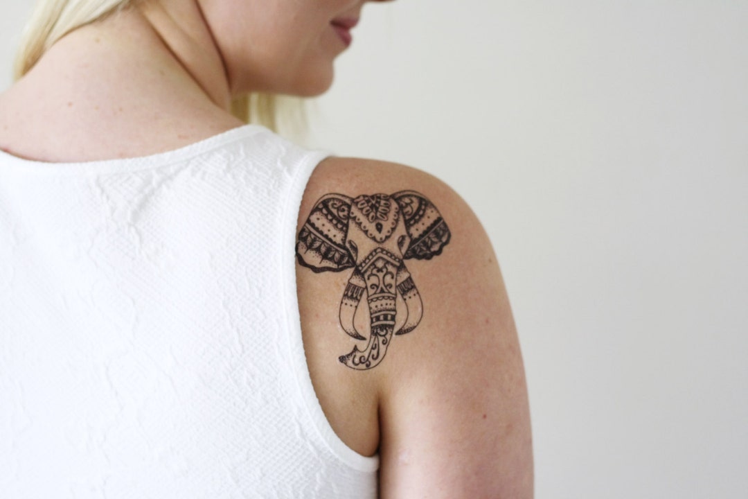 Elephant Temporary Tattoo Elephant Head Temporary Tattoo Bohemian Temporary Tattoo Boho
