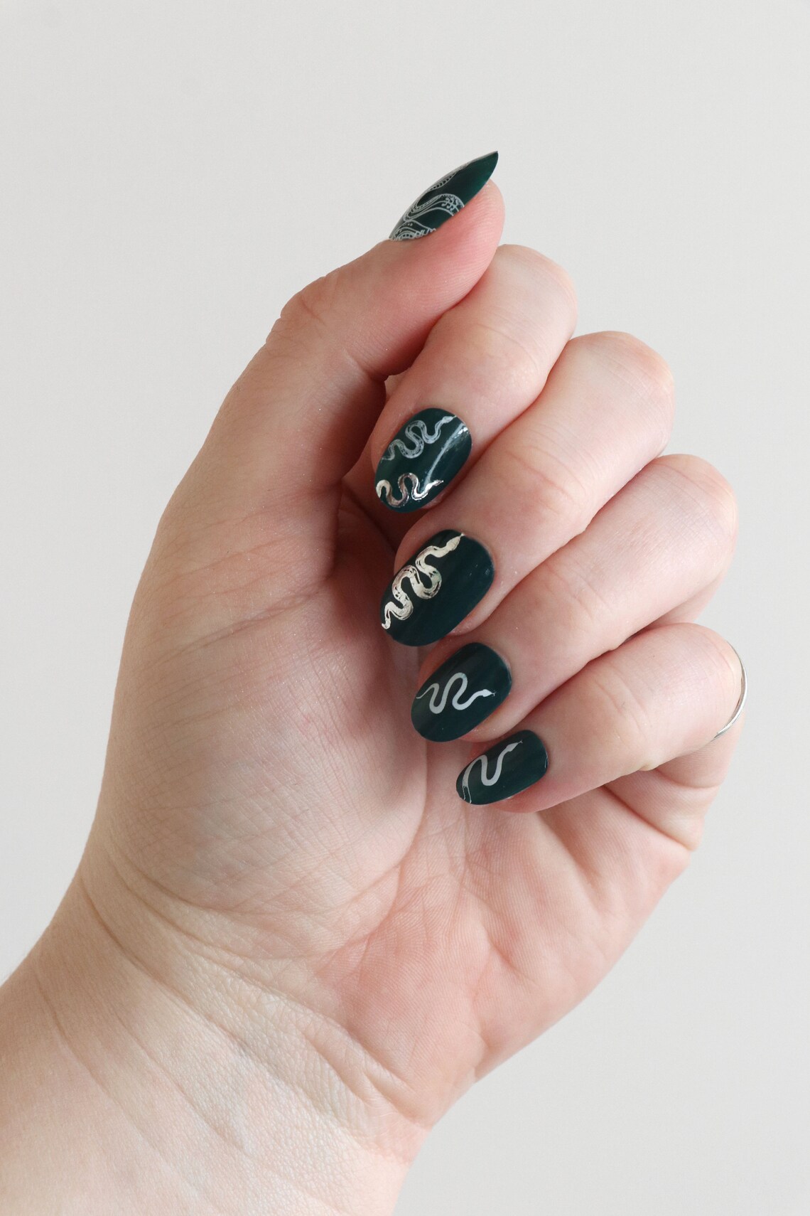 White and Silver Snake Nail Decals Serpentine Nail Art Etsy