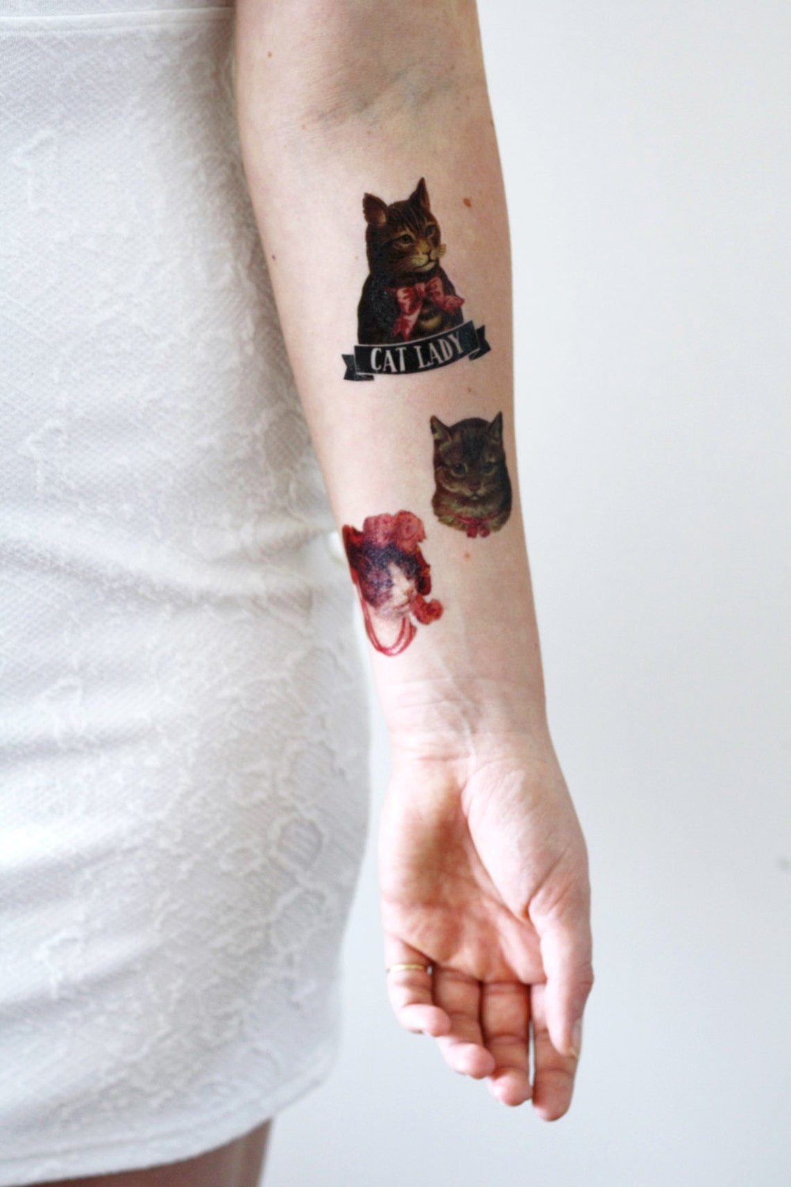 Cat lady temporary tattoo set / cat temporary tattoo / cat Etsy