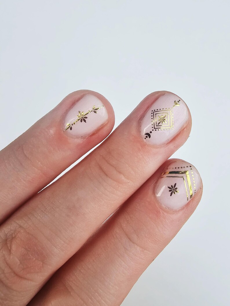 Bohemian Boho Gold Shapes Nail Decals | Geometric Nail Art | Boho Patterns | Water Slide Decals | Gift idea for Festival Lovers