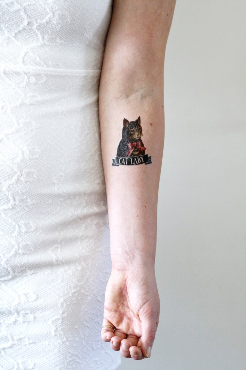 Cat lady temporary tattoo cat temporary tattoo cat lady tattoo cat lady gift idea cat gift idea cat accessoire cat jewelry image 4