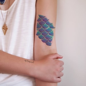 Mermaid scales temporary tattoo mermaid temporary tattoo bohemian temporary tattoo sea tattoo mermaid gift mermaid word tattoo image 1